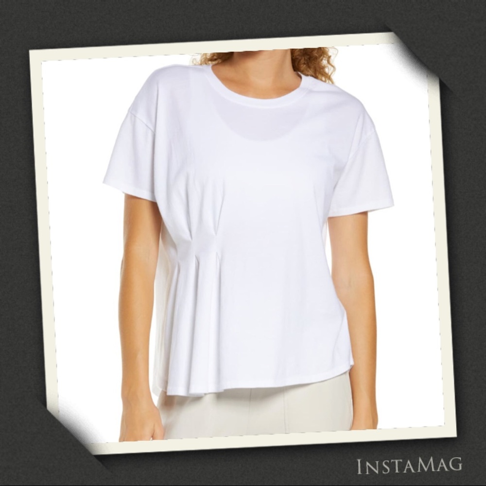 ZELLA White Pleated Asymmetrical Hem -Shirt